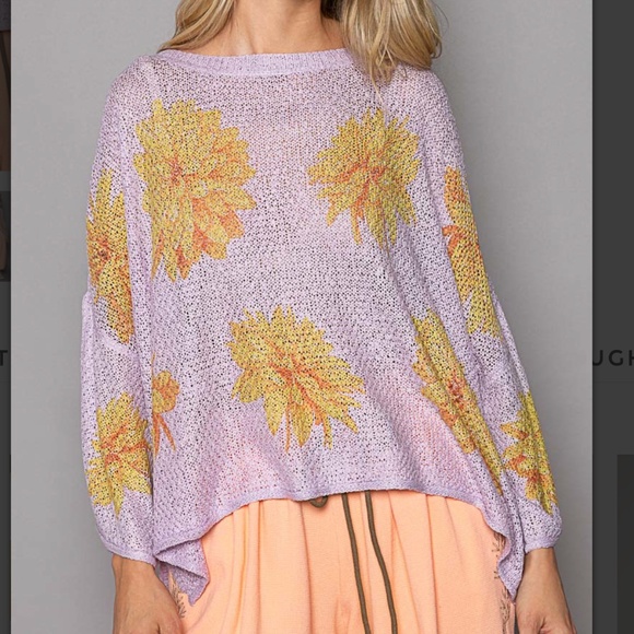 POL Floral Print 3/4 Sleeve Lightweight Knit Sweater Top
